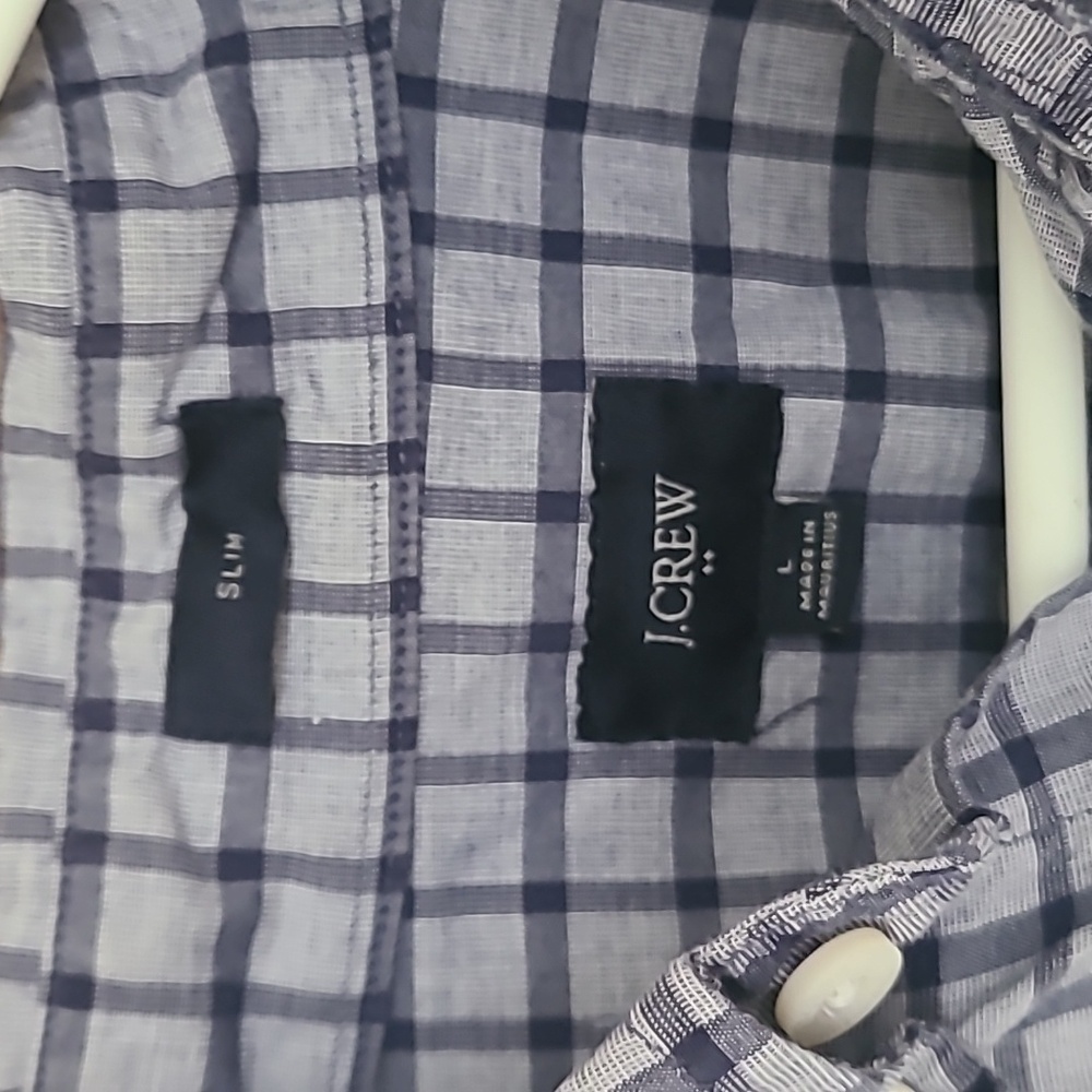 J. Crew Men's Blue Checkered Button-Up Shirt, Size Large - Picture 2 of 3